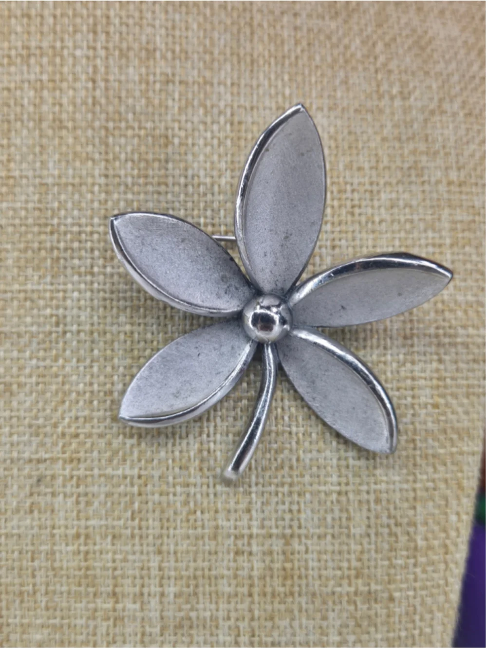 Trifari Alfred Philippe Silver Tone Flower Brooch Botanical Matte Textured